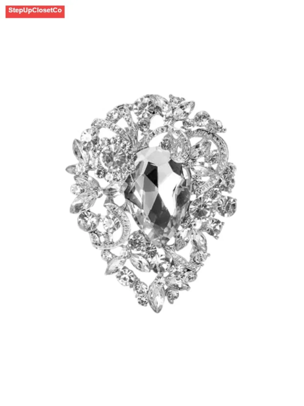 Rhinestone Crystal Oval Brooch Pin for Women, Elegant Lapel Pin, Wedding &